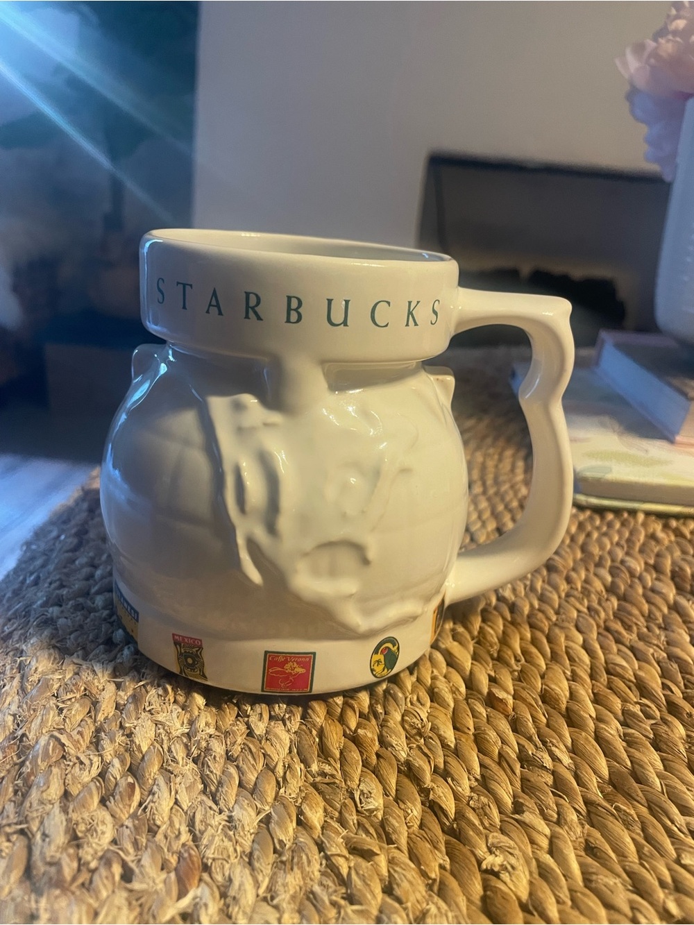 Starbucks White Ceramic Holiday Mug with Decorative Band